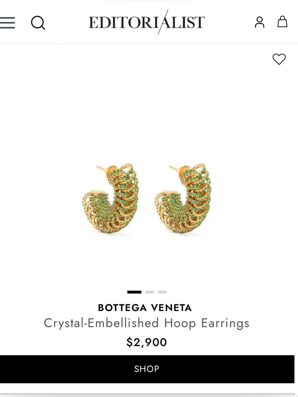 Auth Bottega Veneta Gold Tone Emerald Green Crystal Embellished Hoop Earrings